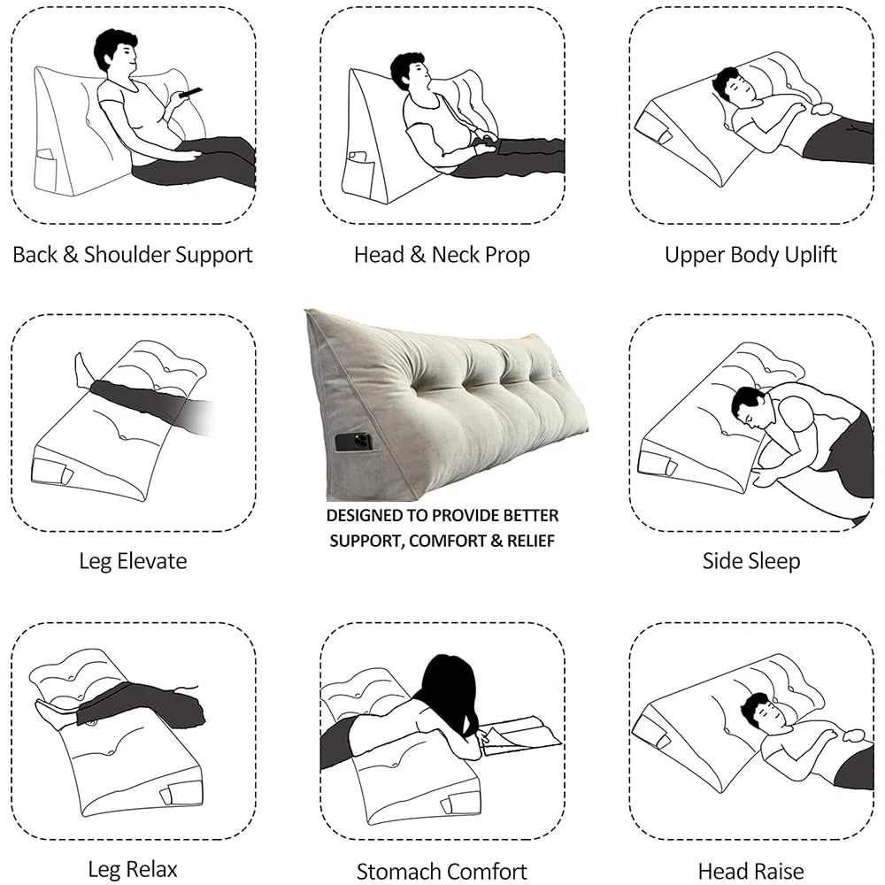 Cuscino da Lettura per Letto Grande Velluto Cuscino Schienale Divano Cuscino Lombare per Testiera Wedge Cuscino Cuscino di Supporto Grandi Cuscini per Poggialetto (80 * 50 * 20cm,Grigio Scuro)