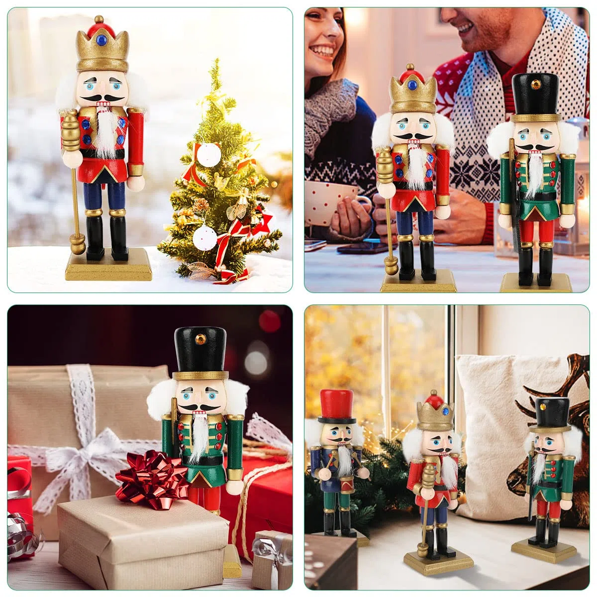 Schiaccianoci di Natale, 3 Pezzi Schiaccianoci in Legno Classico Decorazioni natalizie per l’albero di Natale, Tavoli, Mensole e Festivi Decorazione, 5.9"