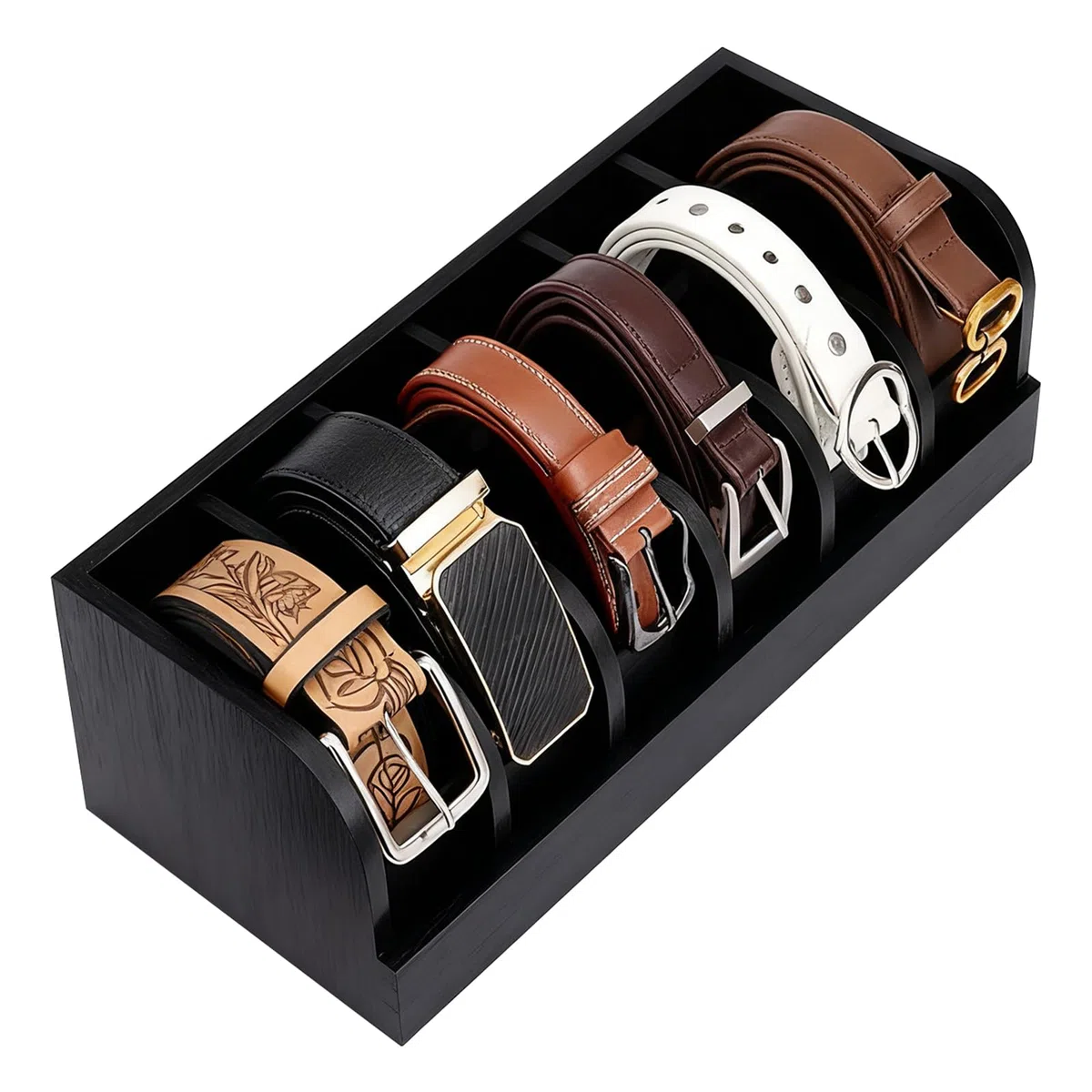 Scatola per cintura in legno, organizer per cintura con 7 scomparti, scatola per display, scatola per armadio e cassetto, scatola per uomini e donne, cravatta, papillon, gioielli (nero)