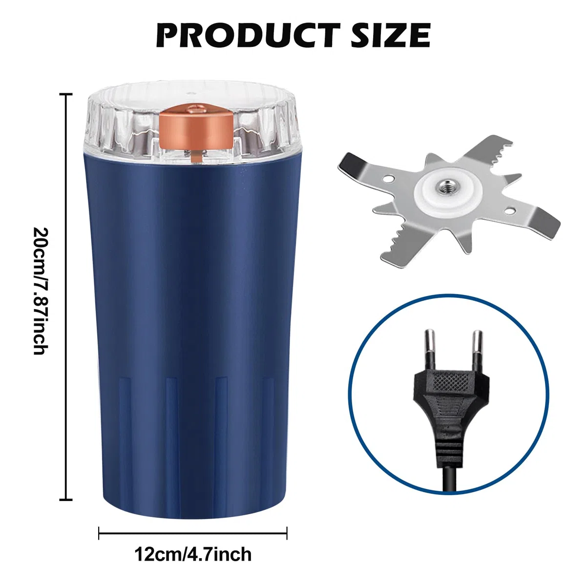 Macina Caffe' Elettrico, 300W Macinacaffè Elettrico, con 8 Lame in Acciaio Inox, Macina Caffè Multifunzione, Macina Spezie, Coffee Grinder, per Chicco di Caffè, Erbe, Noci, Cereali, Spezie, Blu