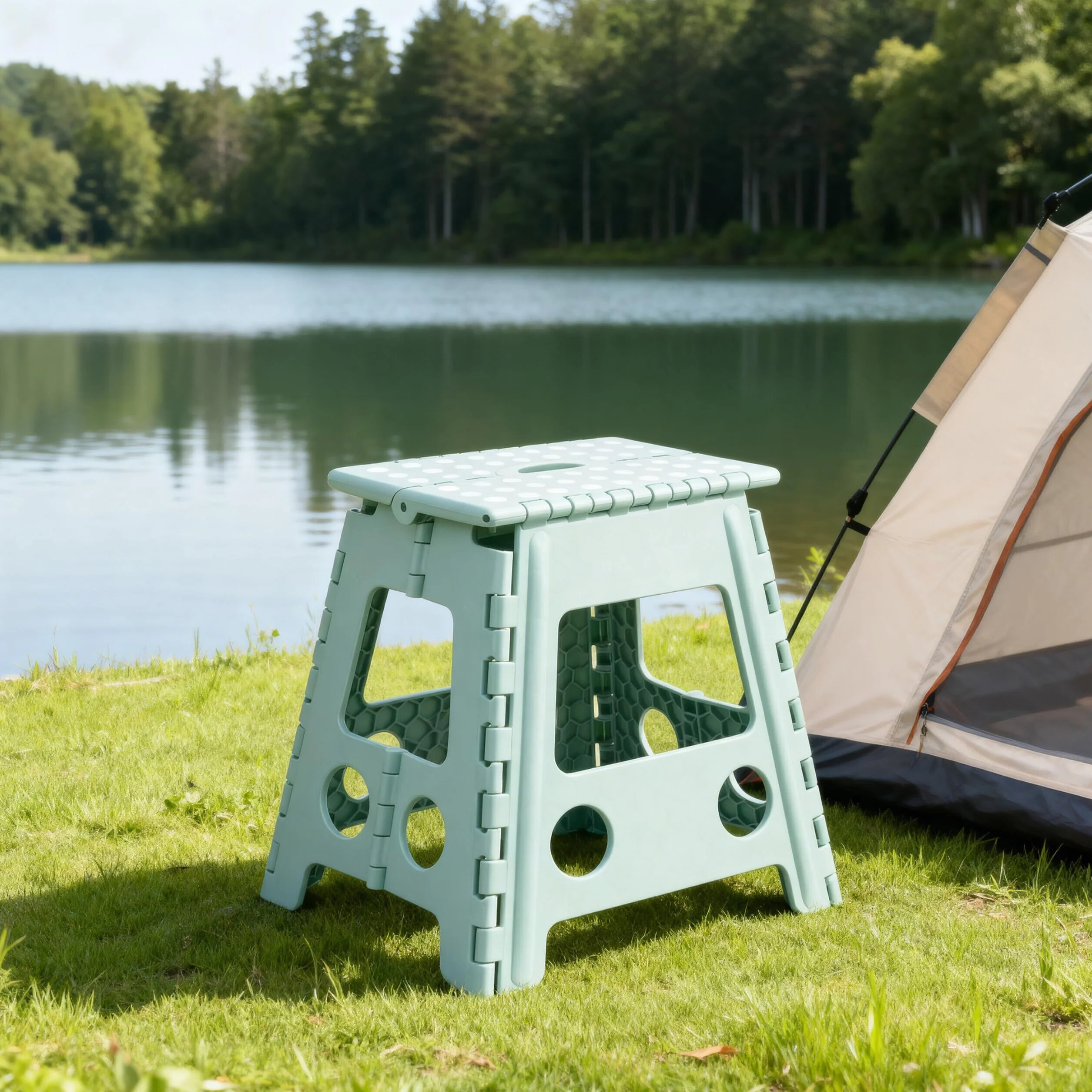 Relaxdays Sgabello Pieghevole XL Trasportabile da Bagno o Campeggio, 150 kg, Altezza 39 cm, Dimensioni 39x39x32 cm