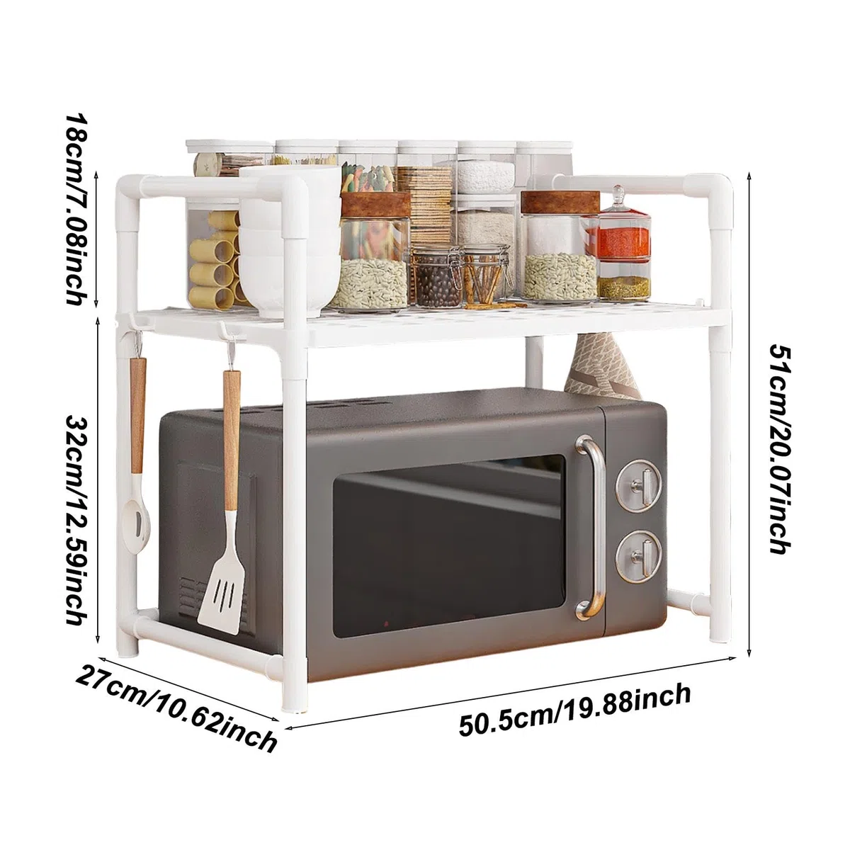 Supporto per forno a microonde | Scaffale regolabile da appoggio | Scaffale portaoggetti da cucina | Il piano di lavoro del supporto per microonde è un accessorio da cucina progettato per