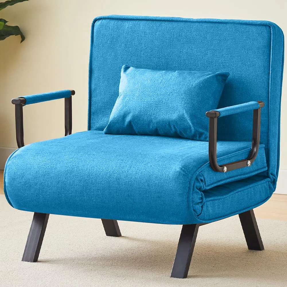 Shally Dogan Divano Letto Singolo Reclinabile 3 in 1, Poltrona Convertibile Chaise Lounge Seduta Imbottita Morbida, Copertura Sfoderabile Tessuto Traspirante, Poltroncina Relax Salvaspazio (Blu)