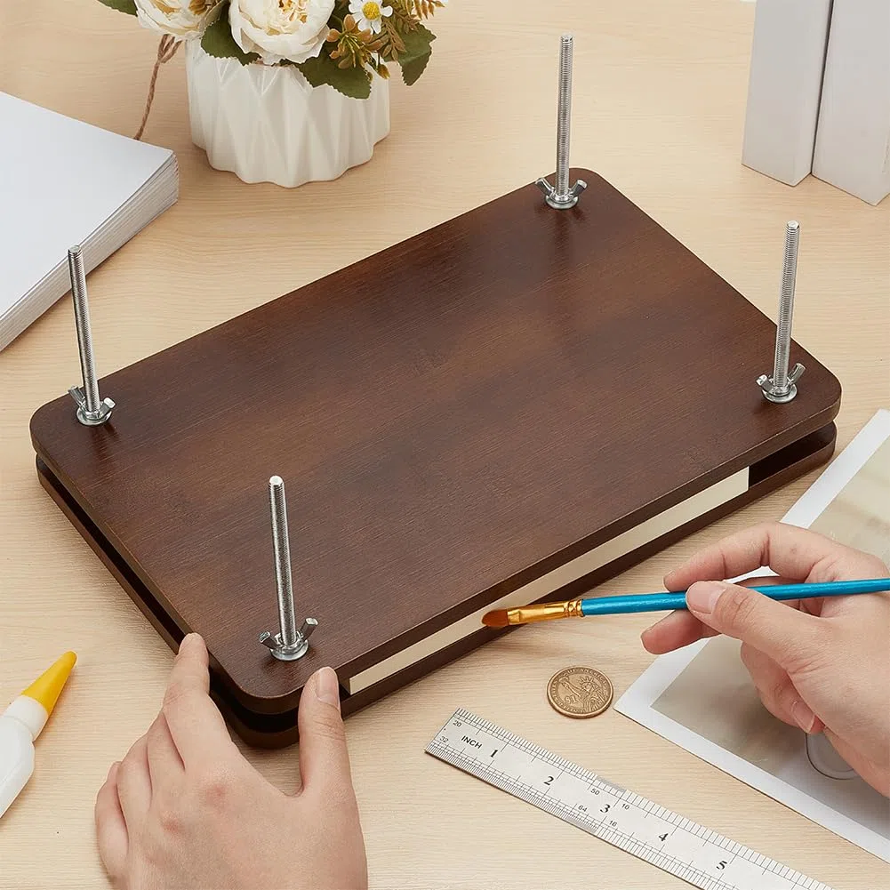 BENECREAT Kit di Rilegatura di Libri Da 30x20 cm, Pressa Portatile In Legno Marrone Cocco per Libri, Rilegatura Rettangolare per Forniture di Libri per Rilegatura Fai-Da-Te