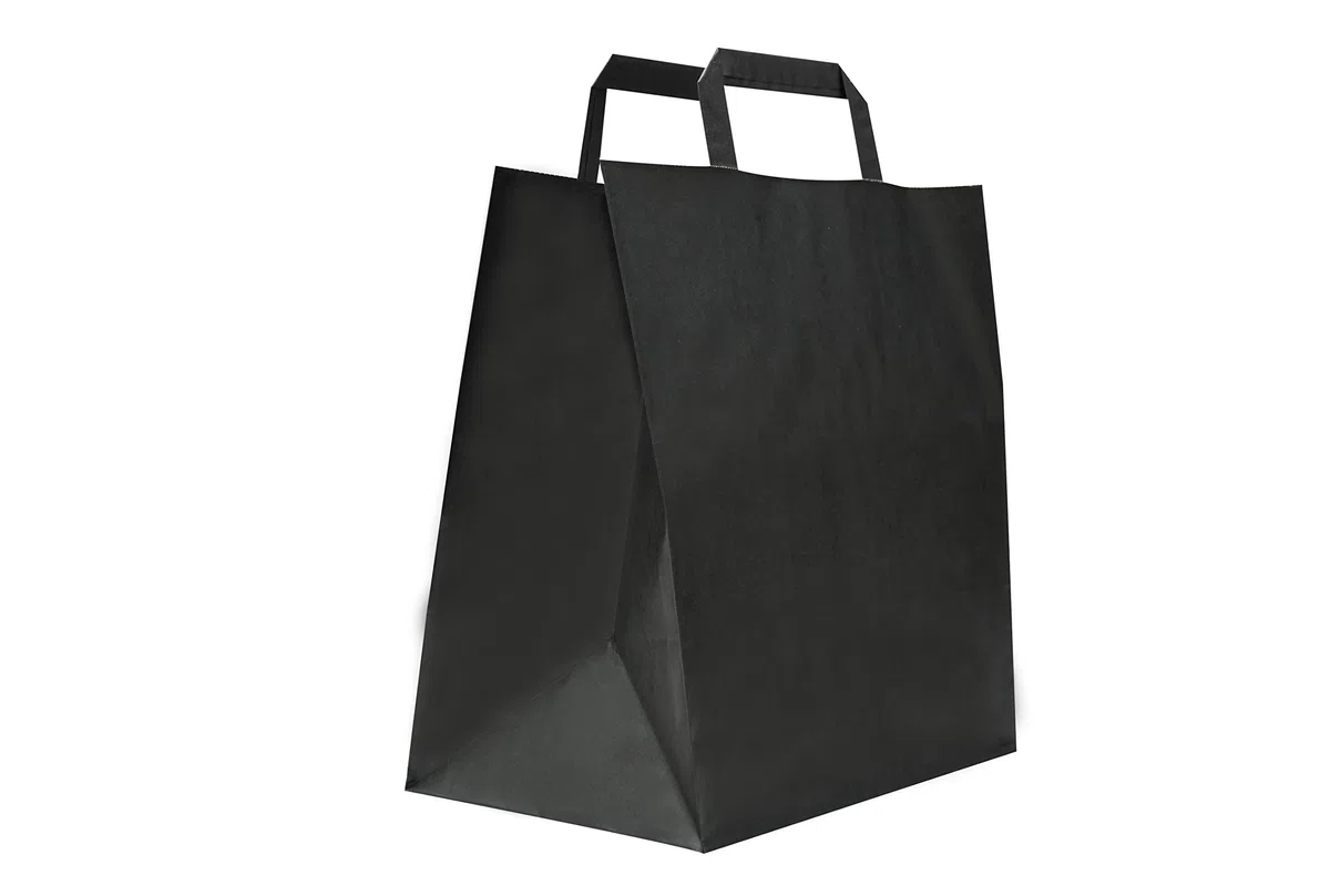 Carte Dozio S.R.L. - Shopper in Kraft Comfondo Quadro, Color Nero, Maniglia Piatta, F.To Cm 27+17X29, Cf 50 Pz