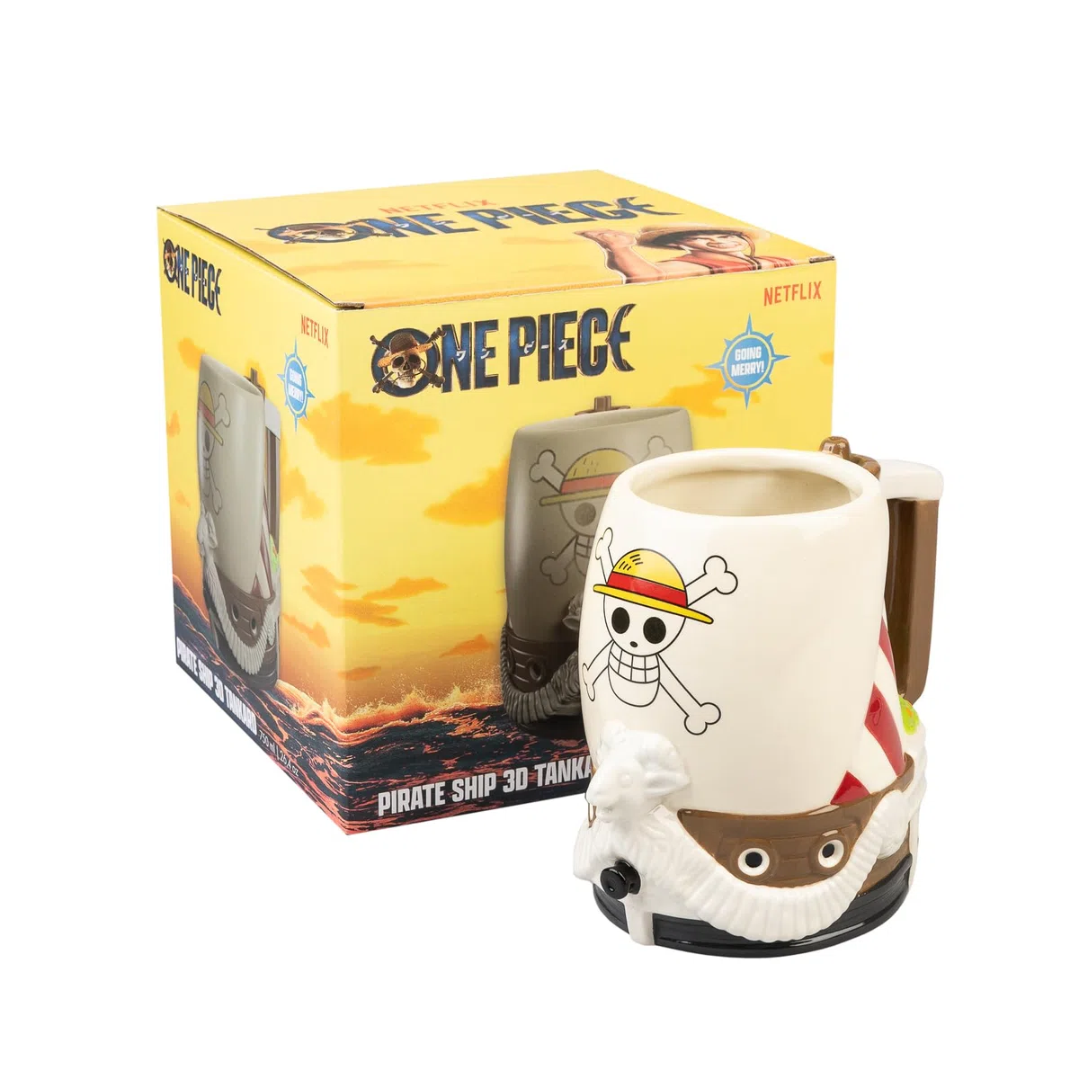 Grupo Erik Boccale Birra One Piece Gadget - Bicchieri Birra Decorativa Going Merry con Colori Vivaci e Ben Dipinta, Tazza Grande 750ml | One Piece Manga: Regali Divertenti
