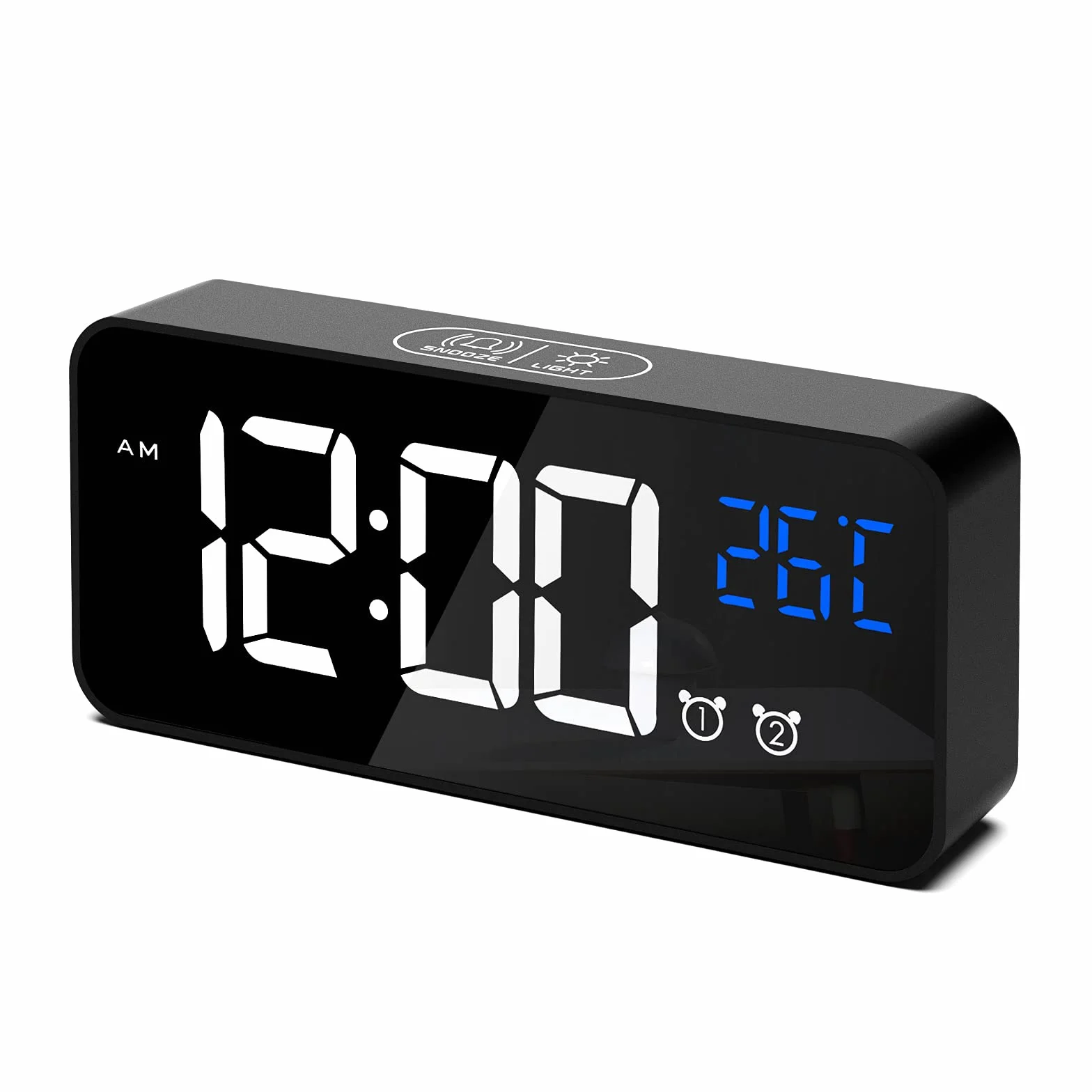 CHEREEKI Sveglia digitale, sveglia digitale con sveglia, doppio allarme digitale con temperatura, 4 luminosità regolabile, funzione snooze, porta di ricarica USB, 12/24 ore, 13 musica (nero)