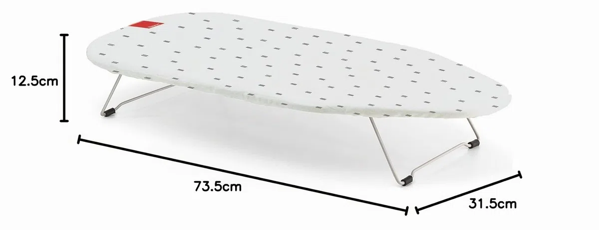 Rayen | Tavola da stiro da tavolo | Minimo spazio piegato | con rete metallica | Adatta per appendere | Dimensioni: 73,5 x 31,5 cm | Stampa