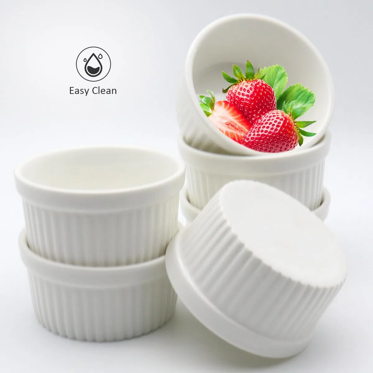 6 Bowl in Ceramica Bianca e 6 Forchette, da 185ml, Cocotte in Porcellana, Pirottini da Forno o per Snack, Cocotte per Crème Brulee, Ideali per Soufflé, Tortino al Cioccolato, Budini ecc..