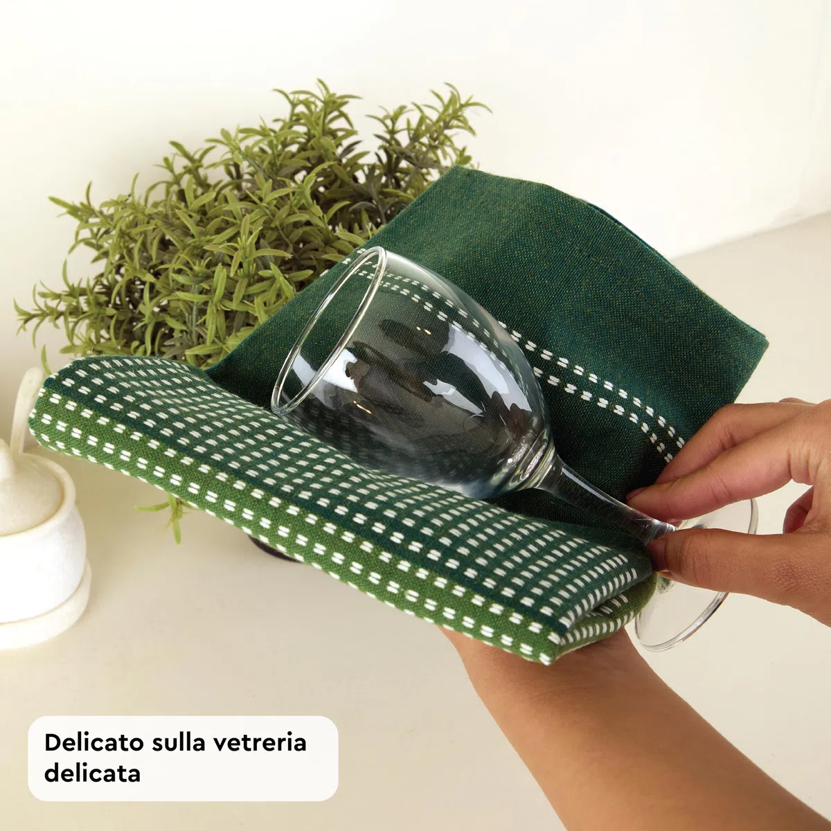 Encasa XO Set di Asciugamani da Cucina in Cotone - Tovaglioli da Tè e Panni da Cucina Super Assorbenti 70x45 cm per Lavare, Asciugare i Piatti e Pulire - Confezione da 4 - Verde