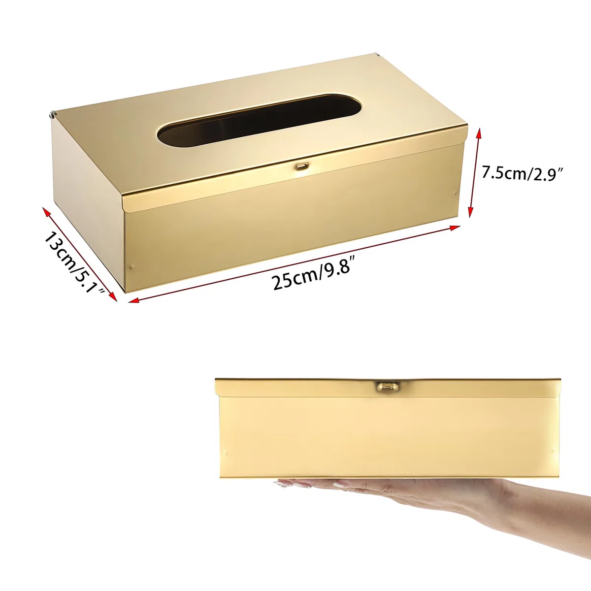 Scatola rettangolare in tessuto inox 304, per fazzoletti, per sala da pranzo, soggiorno, camera da letto, ufficio, hotel, oro (25 x 13 x 7,5 cm)