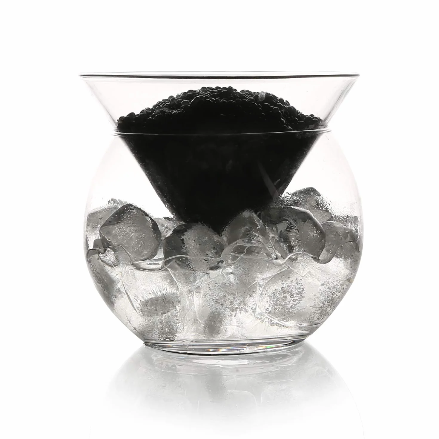 DUEBEL Porta Cavialein in Vetro e 2 Cucchiaini in Madreperla da 8cm - per Caviale, Martini, Vino, Cocktail Liquoroso