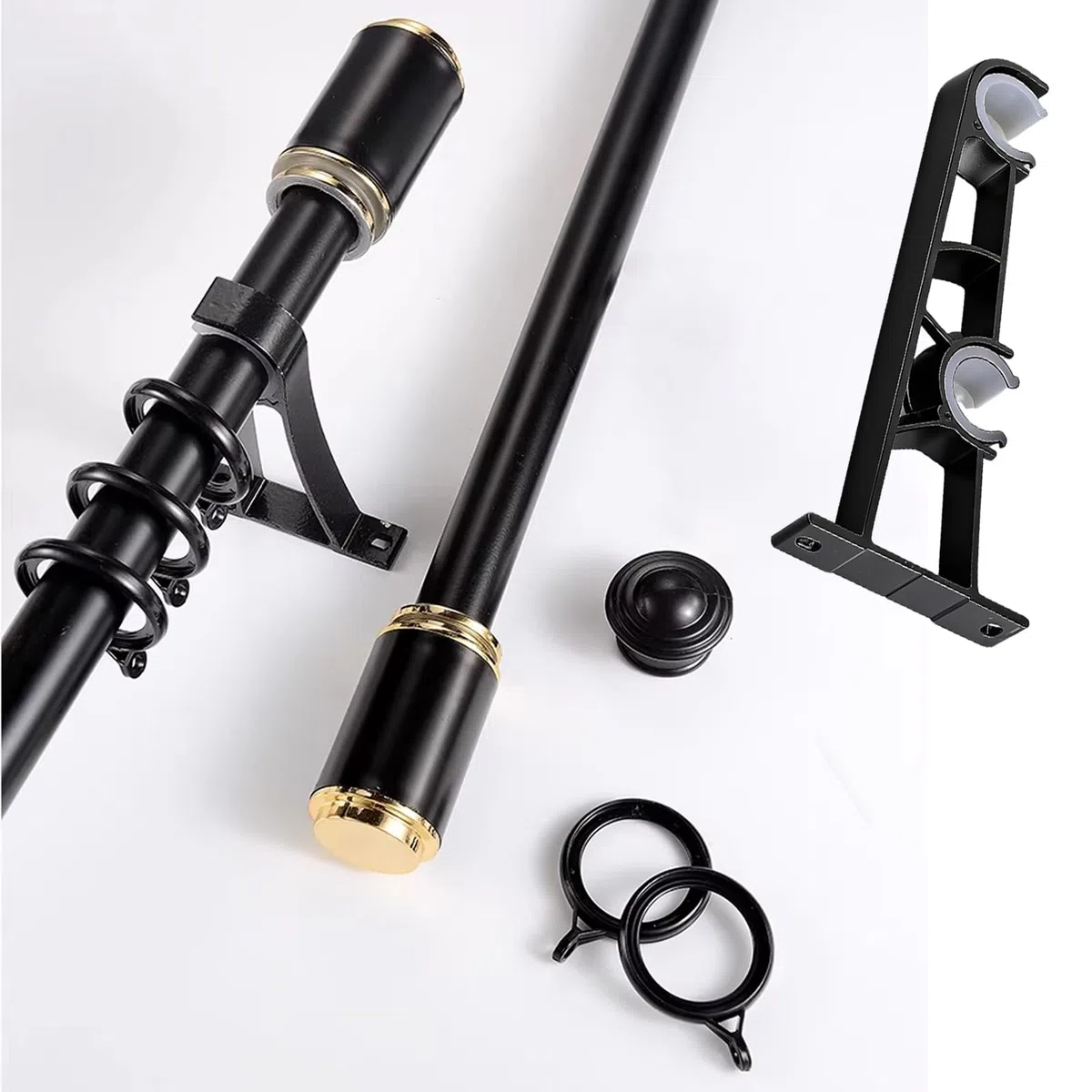 Bastoni per Tende Doppio Binario in Lega di Alluminio Supporto Robusto con Anelli Silenziosi per Tende Velate Oscuranti da Parete Soggiorno Camera(White,160CM)