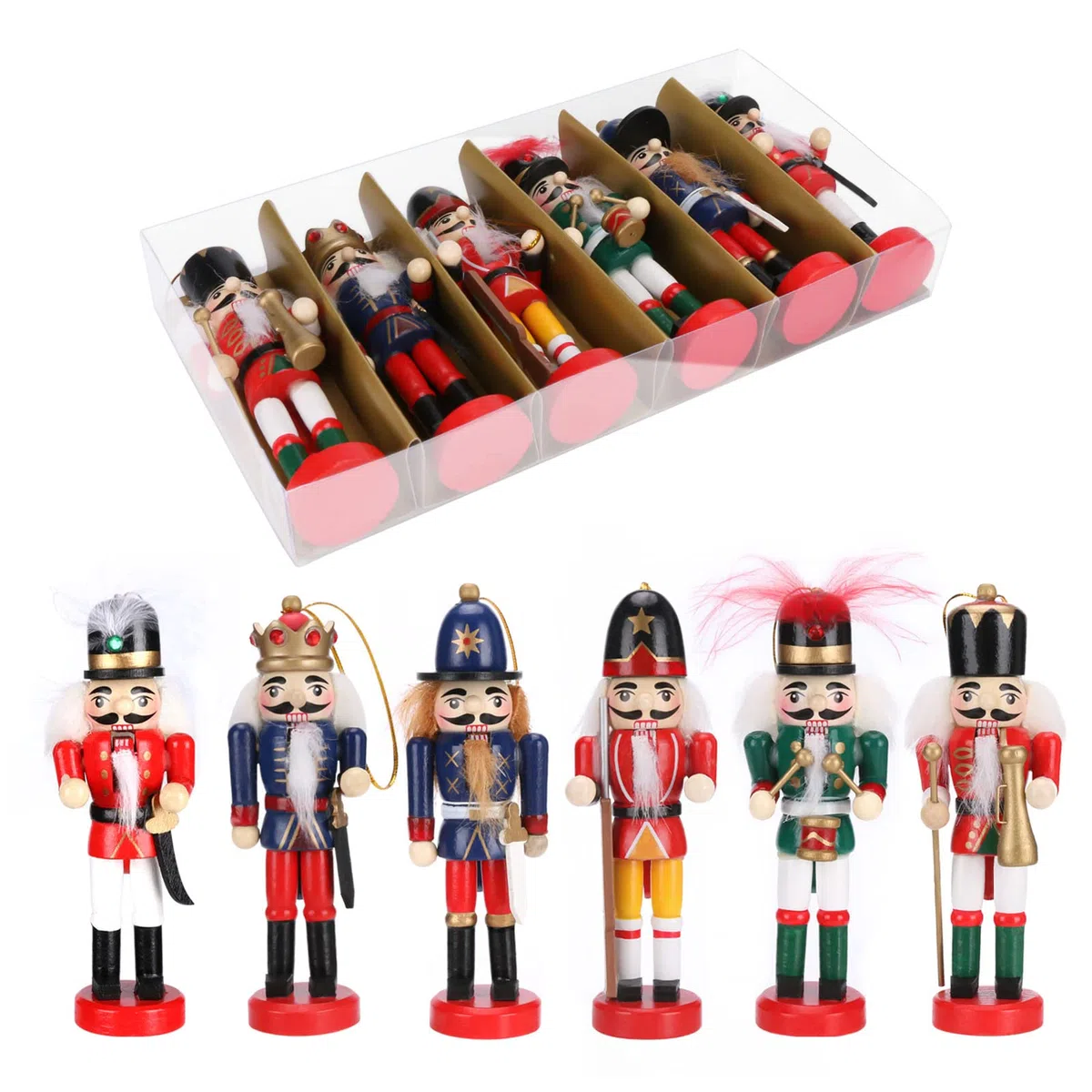 Schiaccianoci di Natale, 6 Pezzi Soldato Natalizio in Legno, Dipinto a Mano , Albero di Natale Decorazioni per Festival, Natalizi Regalo, 13,5 cm