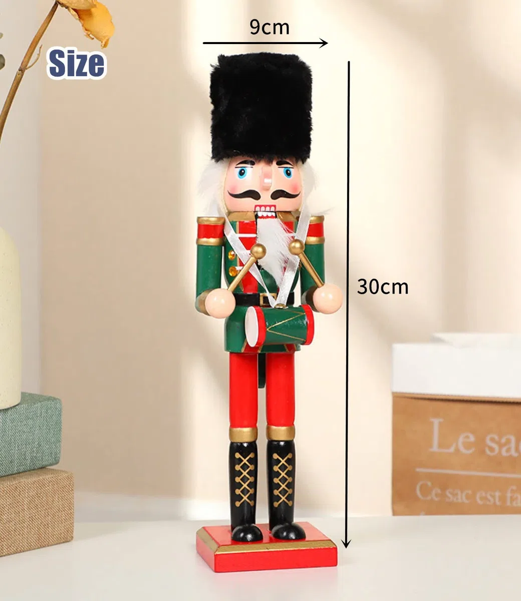 KAHEIGN 2 Pezzi Soldati Schiaccianoci di Legno, 2 Stile 30CM Figure Tradizionali dello Schiaccianoci di Natale Soldato Dipinto in Legno di Pino Premium per Casa Camino Decorazione (Tamburo & Spada)