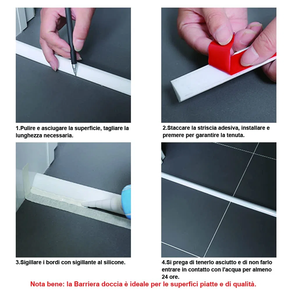 ESUFEIR Barriera Doccia Ferma Acqua,Striscia di Ritenzione,Silicone Doccia per Barriera Stop Acqua Soglia, Arresto Doccia Autoadesivo,Protezione Doccia Pieghevole Bagno(2M, Trasparente)