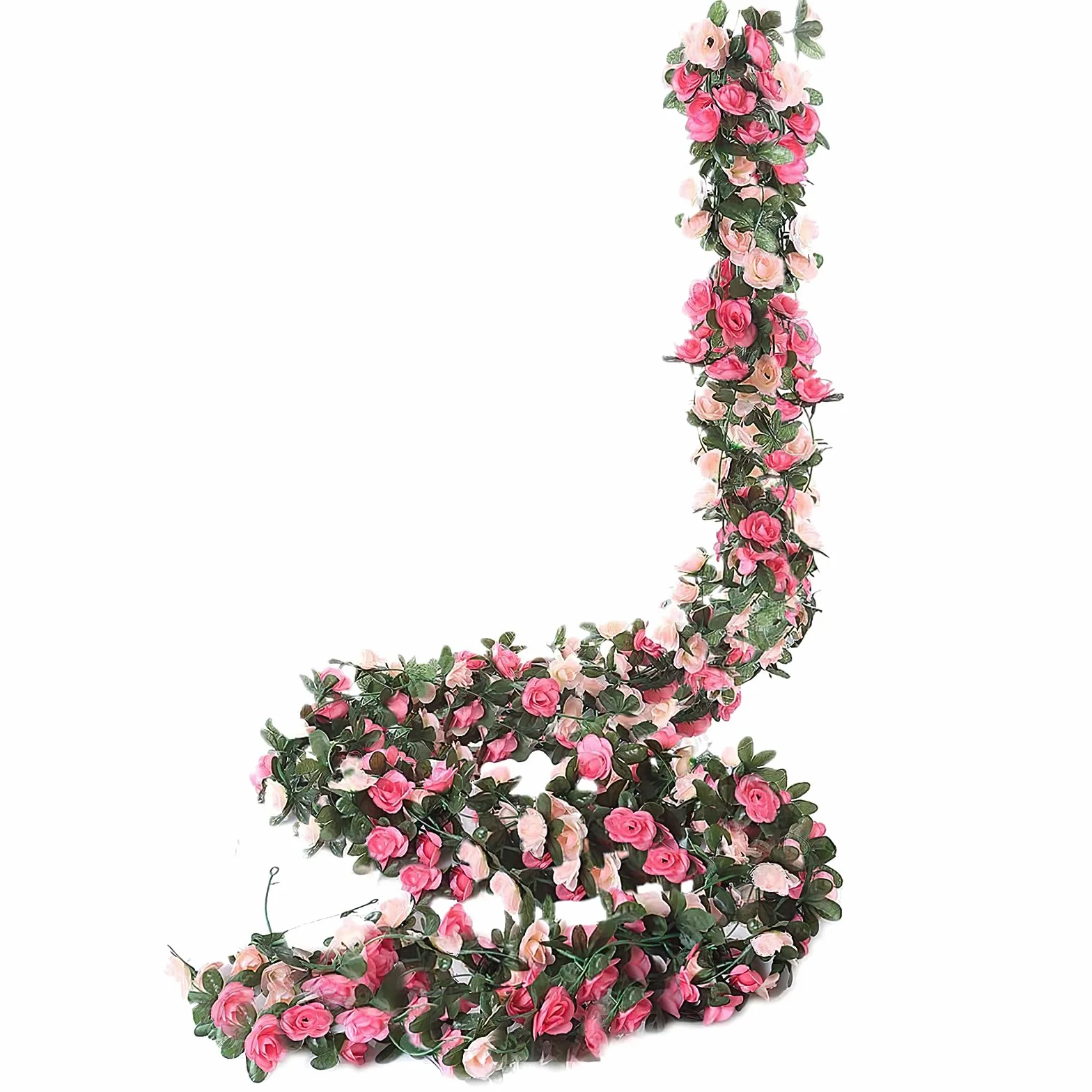 Weldomcor 5 Pezzi da 2,45 m Artificiale Ghirlanda di Fiori Rose Rosa Viti Fiori di Seta Appesa Rattan Ghirlanda All'aperto Decorazione Per Arco di nozze Camera da Letto Casa Giardino Decorazione