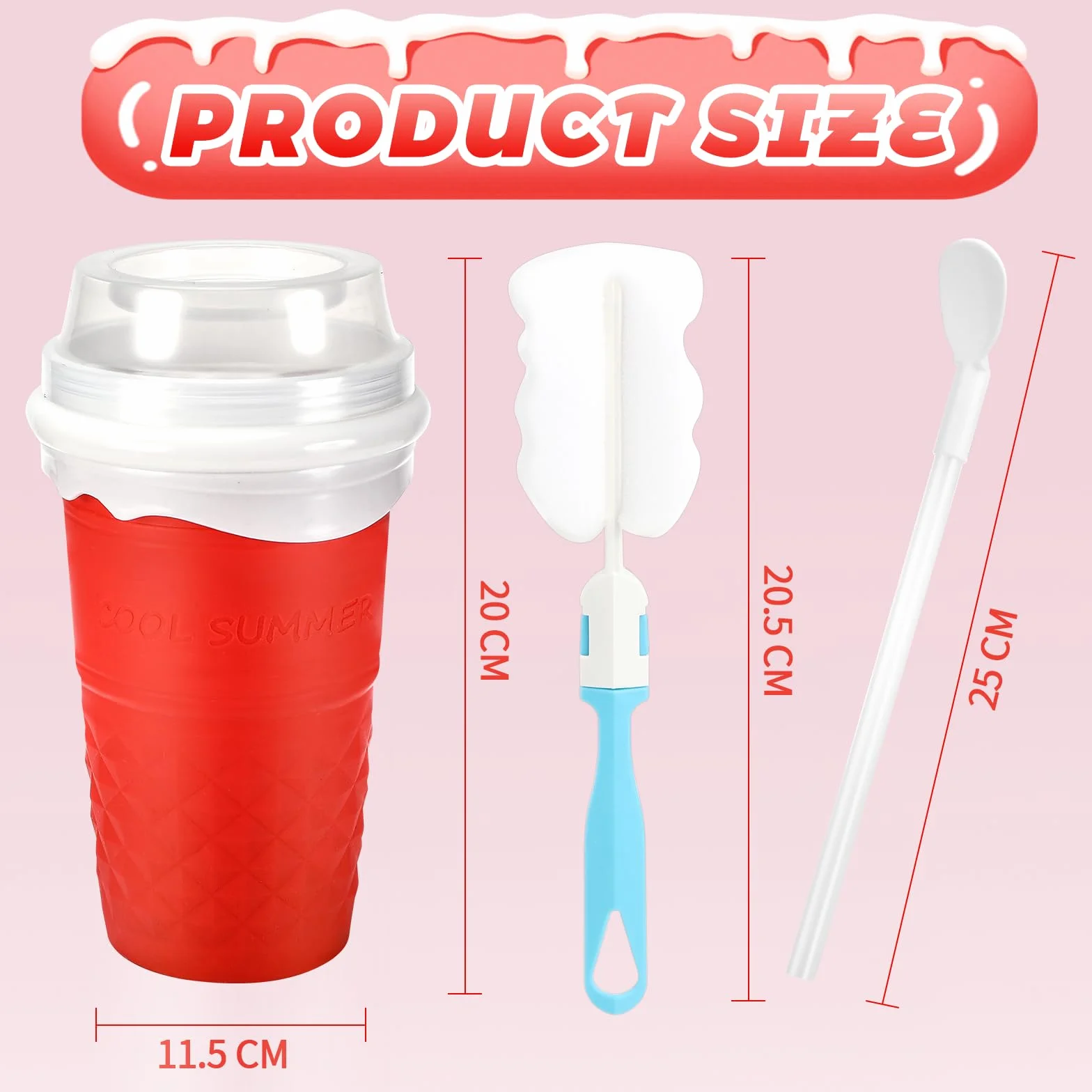 Slushy Maker Cup, Macchina per Granita In Silicone, Con Cannuccia E Cucchiaio 2 In 1, Frozen Magic Squeeze Cup In Silicone, Per I Frullati Fatti In Casa(rosa)