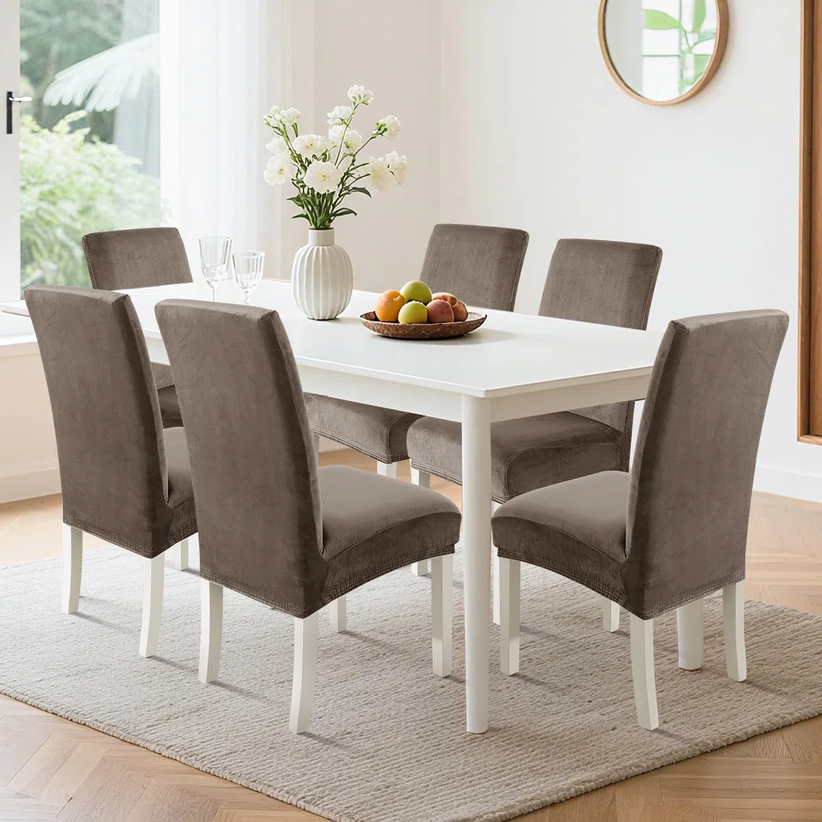 Ystyle Velluto Coprisedie con Schienale 6 Pezzi, Coprisedie Cucina Elasticizzati, Fodere Sedie Universale Soggiorno, Chair Cover Morbido Antimacchia, Moderno Fodere per Sedie, Cachi