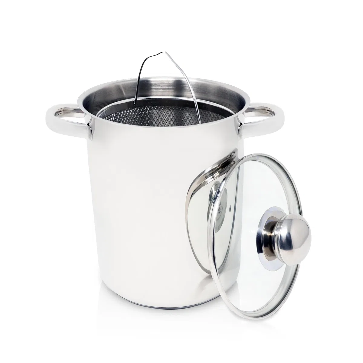 Krüger Pentola per asparagi in acciaio inox con coperchio in vetro e filtro – Pentola per asparagi con coperchio per cucinare a vista, fondo capsula a risparmio energetico e manici in metallo freddo –