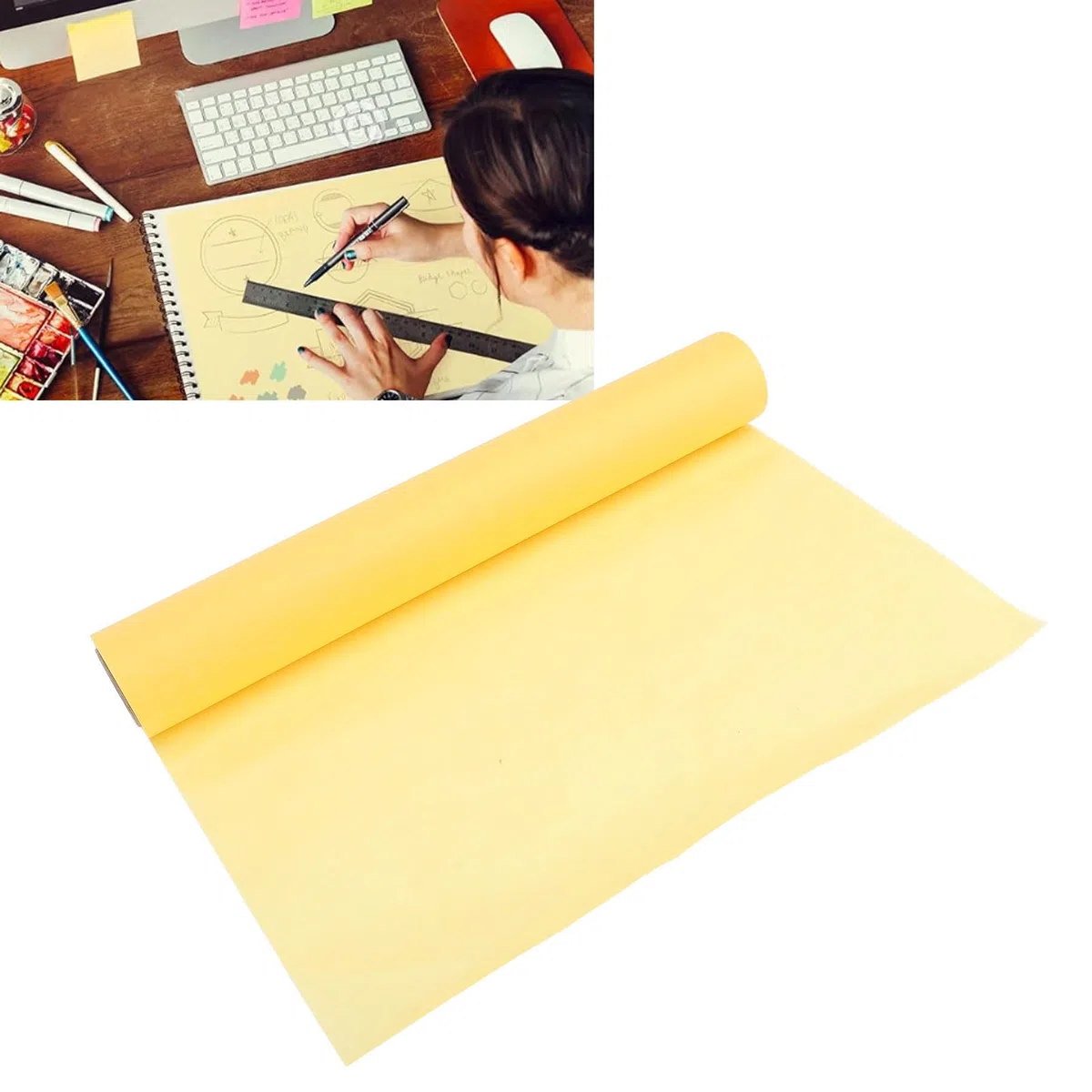 Depisuta Carta da Lucido Gialla Traslucida per Cucito, Disegno, Schizzi, Confezioni Regalos, Carta da Lucido per Schizzi Ritagliabile (23 metri)