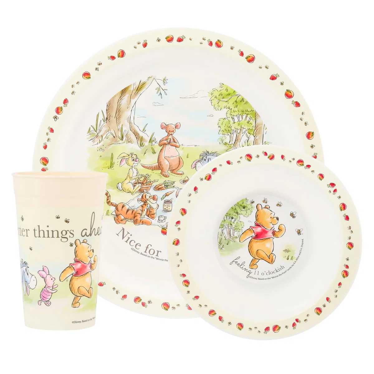 Disney Set da tavola per bambini in polipropilene con Winnie the Pooh on a Picnic – include piatto, ciotola e bicchiere con Winnie the Pooh & Friends – Adatto al microonde e alla lavastoviglie – per