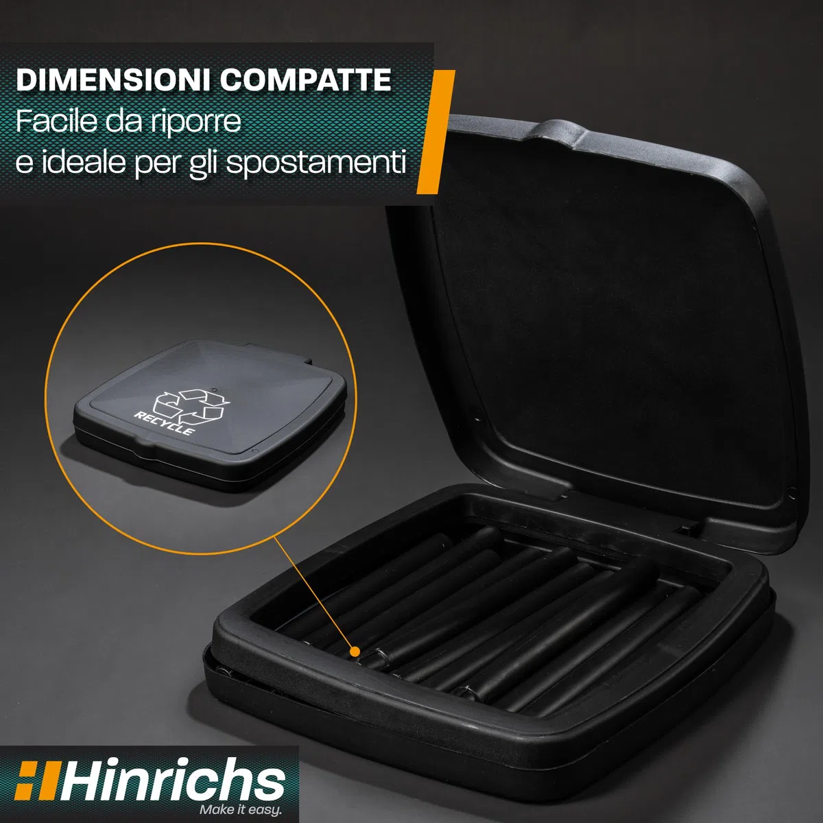 Hinrichs Supporto per sacco della spazzatura 120L - Supporto per sacco della spazzatura regolabile in altezza con coperchio per sacchi della spazzatura da 120L - Incl. 2 sacchetti per spazzatura 120L