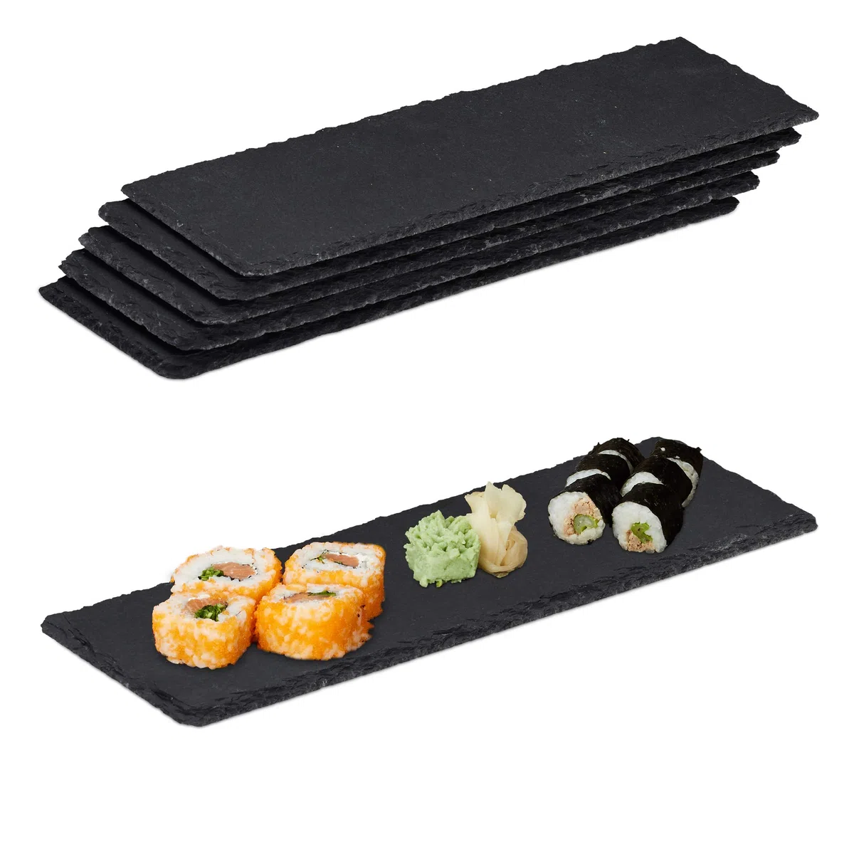 Relaxdays Set da 6 Tavolette in Ardesia, Piatti Spaziosi, da Portata, per Scrivere, 30x10 cm, Antracite
