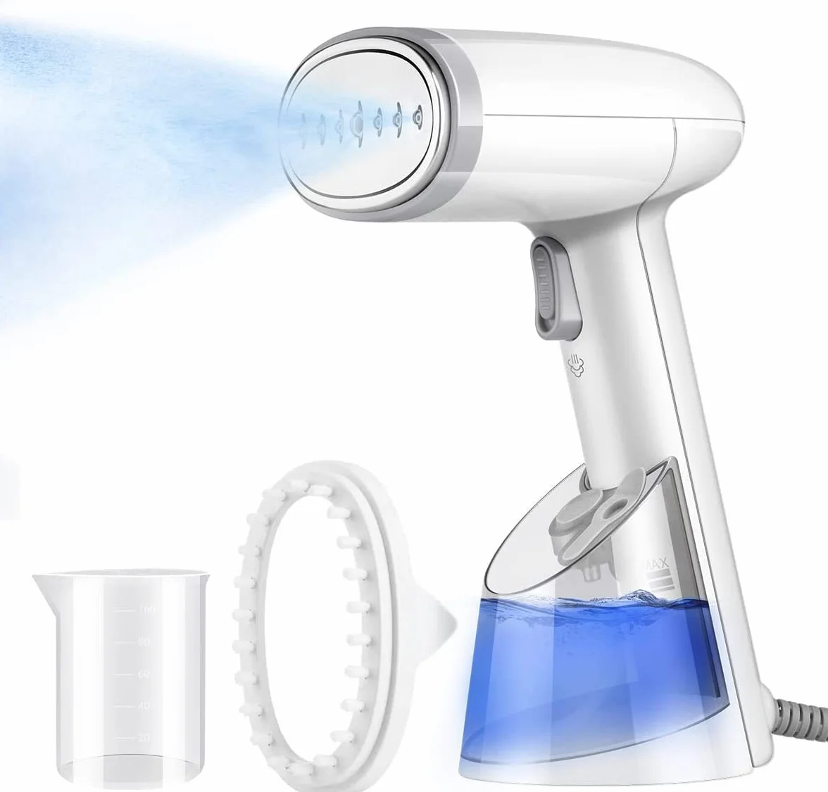 Ferri da viaggio Ferro da Stiro Verticale a Vapore, Mioduro Mini Stiratrice Verticale 20s Riscaldamento, Portatile Rimozione Rughe Tessuto con Pennello Ferro da Stiro a Vapore per Tende