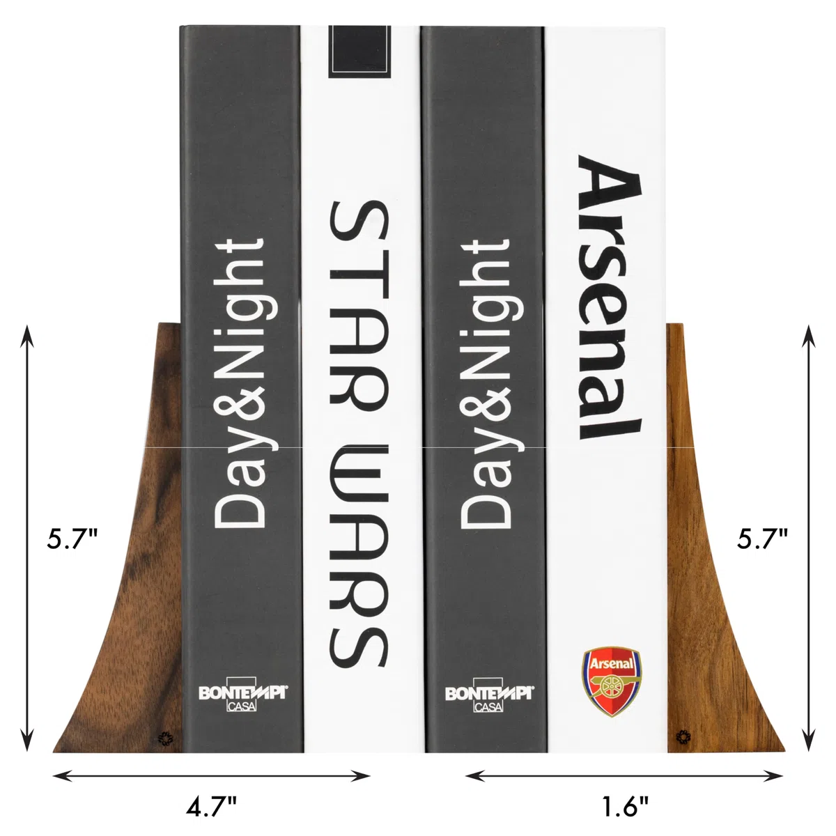 TILISMA Fermalibri in noce per scaffali, fermalibri in legno per scaffali, robusti supporti per libri, con base in metallo per librerie, fermalibri decorativi lisci si appoggiano saldamente sulla