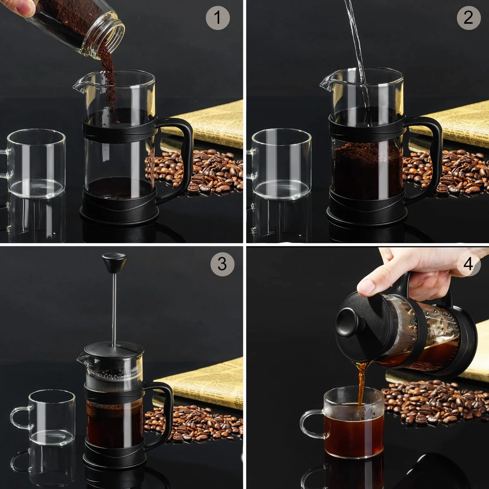 ParaCity French Press, Piccola Realizzata Con Filtro in Acciaio Inossidabile e Vetro Borosilicato, Cold Brew da 350 ml, Adatta per la Casa o in Viaggio