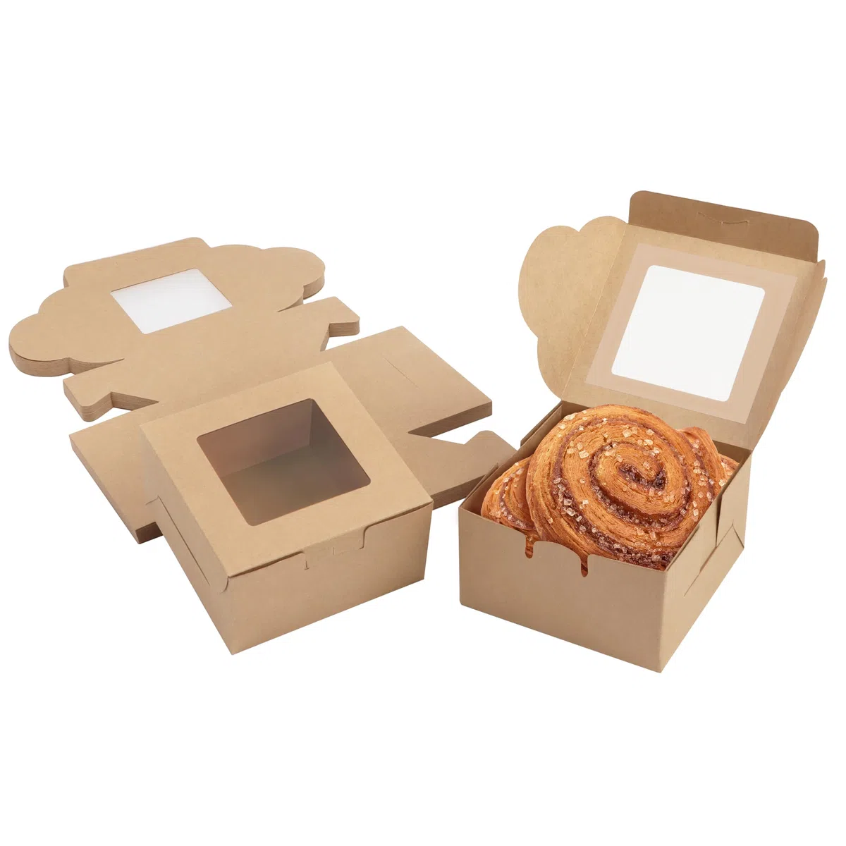 BELLE VOUS Scatoline Cartone Bomboniere - Set di 50 Scatoline Regalo per Dolci - Scatole Bomboniere Matrimonio Battesimo Laurea - Scatola Kraft con Finestra - Scatole Cartone Piccole 10,16 x 5,7 cm