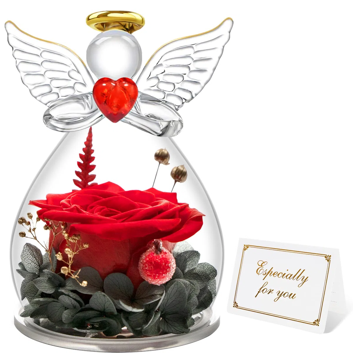 Miofula Festa della Mamma Idee Regalo Mamma Nonna,Rosa Stabilizzata Figurine Angelo Regalo Donna Compleanno,Rosa Eterna Regali Festa della Mamma,Fiori Stabilizzati Regali Donna Fidanzata Anniversario