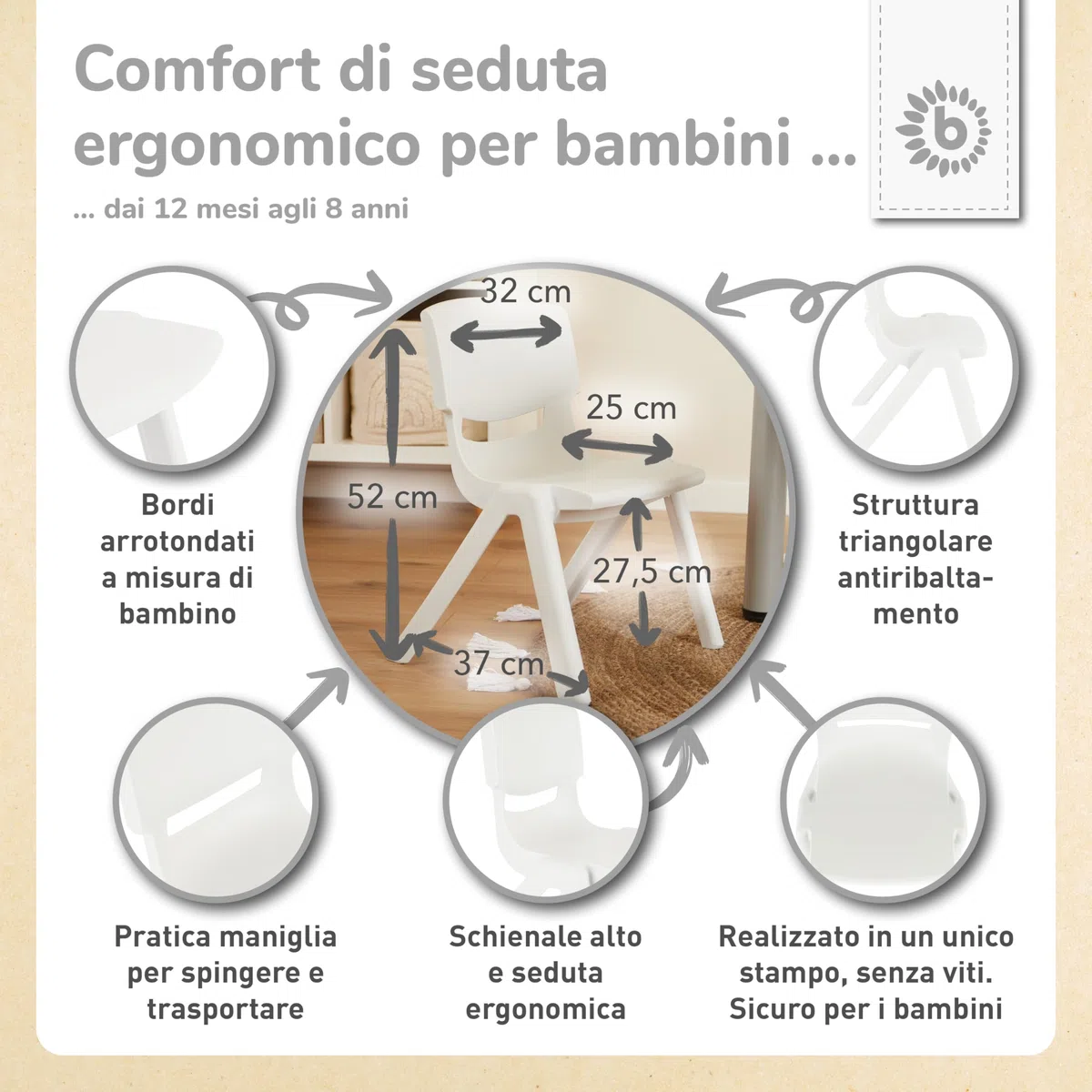 BIECO - Sedia per bambini con portata fino a 80 kg, impilabile e a prova di ribaltamento, per interni ed esterni, per bambini, per bambini, con sedie