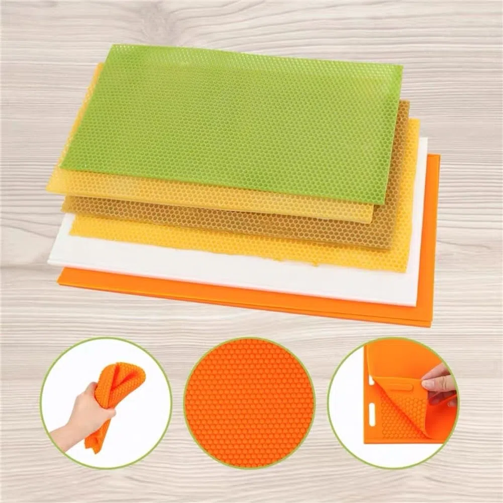 Stampo per cera d'api, 2 pezzi flessibile in gomma gialla con motivo esagonale resistente all'usura, foglio fondazione per alveare 5,4 mm, apicoltura fai da te produzione cera