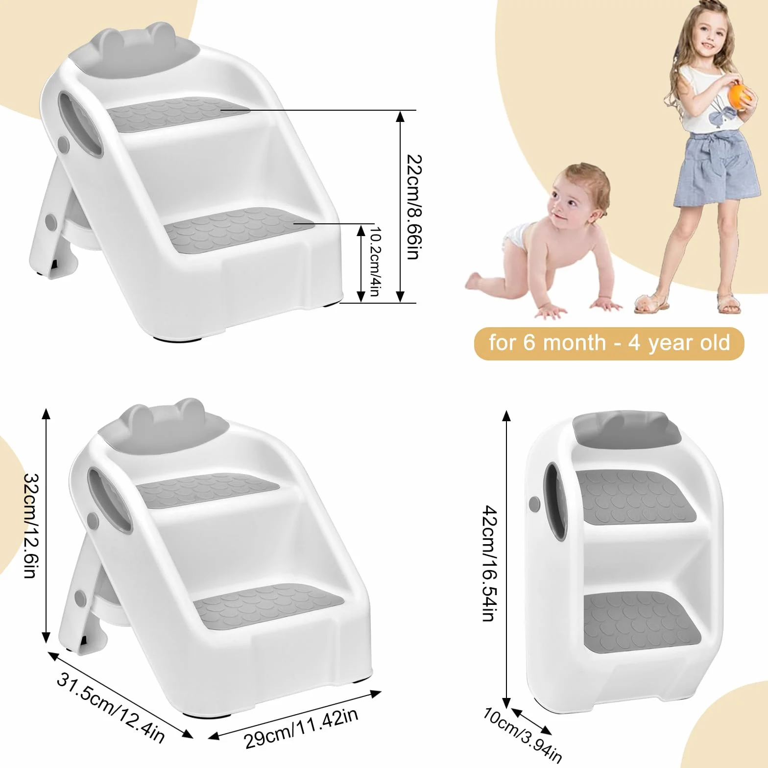 Pedana per bambini, sgabello a 2 gradini, sgabello pieghevole per bambini da 1 a 3 anni, pedana antiribaltamento per il bagno e la cucina