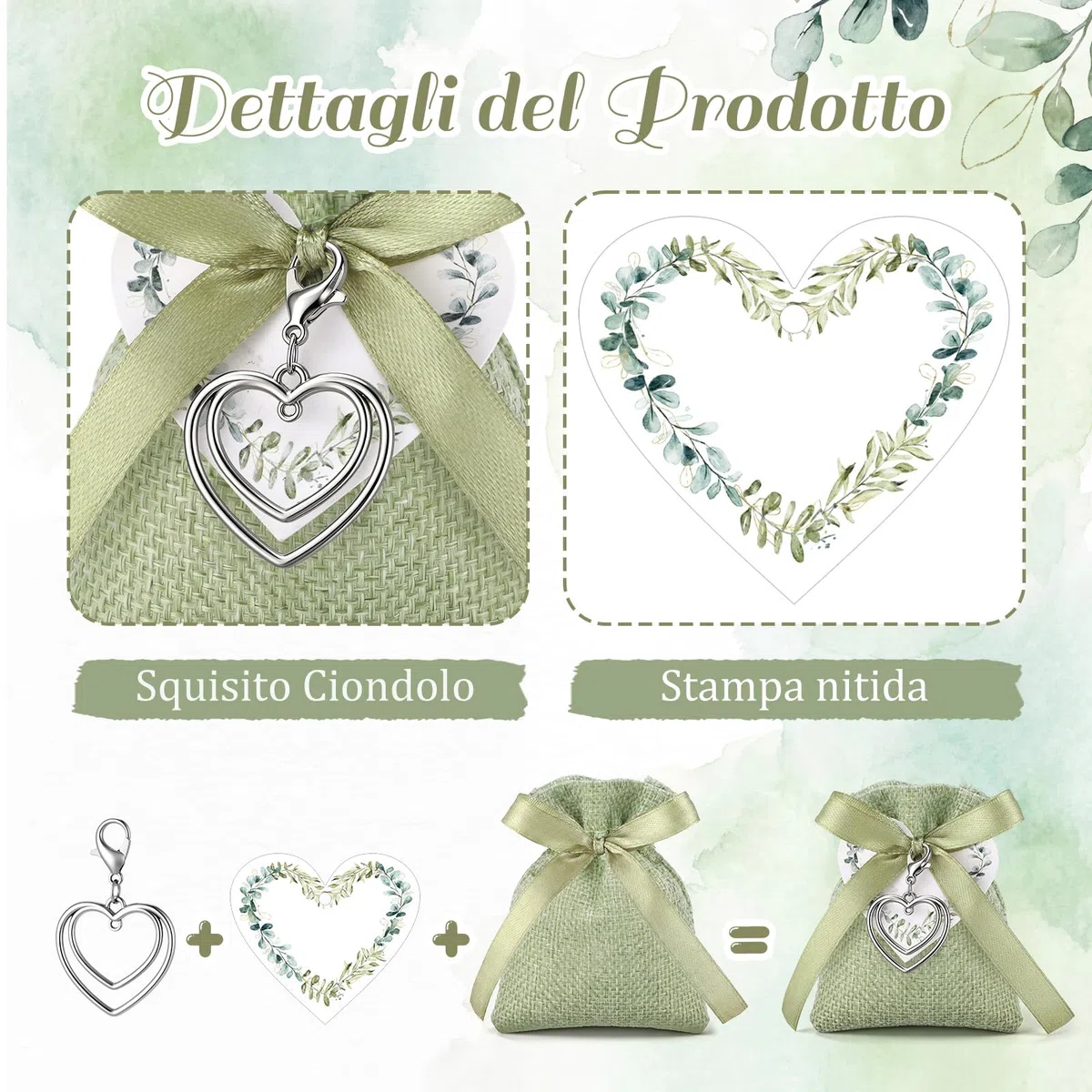 BBTO 36 Set Sacchetti per Confetti in Lino Sacchettini Bomboniere Matrimonio Comunione Cresima con Portachiavi Cuore e Bigliettino Nastri Sacchetti Regalo per Fidanzamento Battesimo Festa