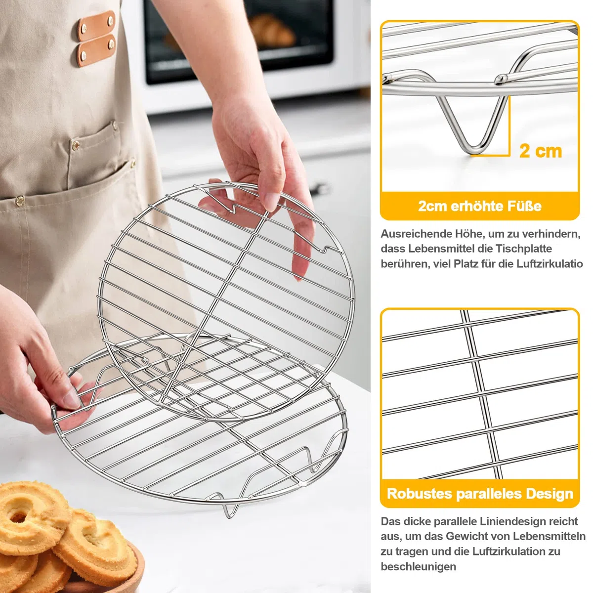 HaWare Griglia di raffreddamento rotonda, set da 2 pezzi, 100% acciaio inox, griglia di raffreddamento per cottura a vapore, ideale per pentole/forno, teglia per torte, forno e lavastoviglie (19 cm)