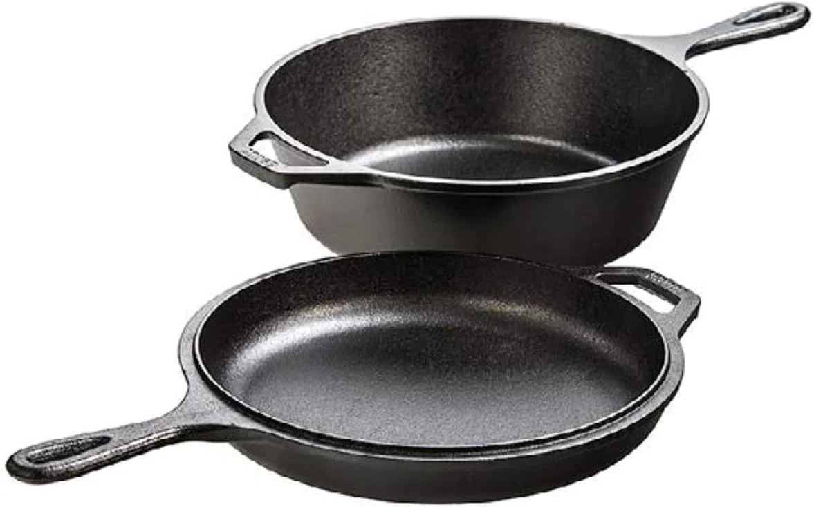 Lodge Combo cottura - Pentole ad Incastro in Ghisa di Forma Tonda, Nero, 38,9 x 27,4 Ø x 10,2 cm