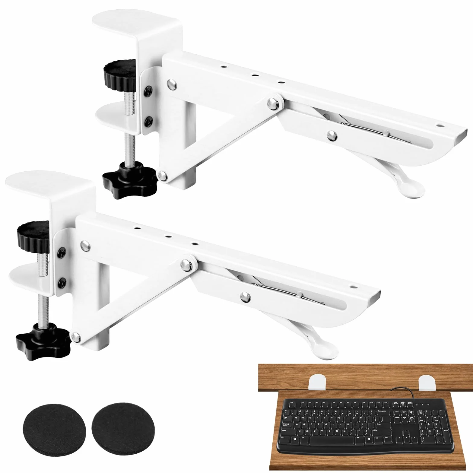 Cassetto Sotto Scrivania, Ripiano Estraibile Senza Foratura, Porta Tastiera Estraibile con Morsetto a C Regolabile, Supporto Tastiera PC Silenzioso, Scrivania Allungabile Ergonomico, 2 Pezzi