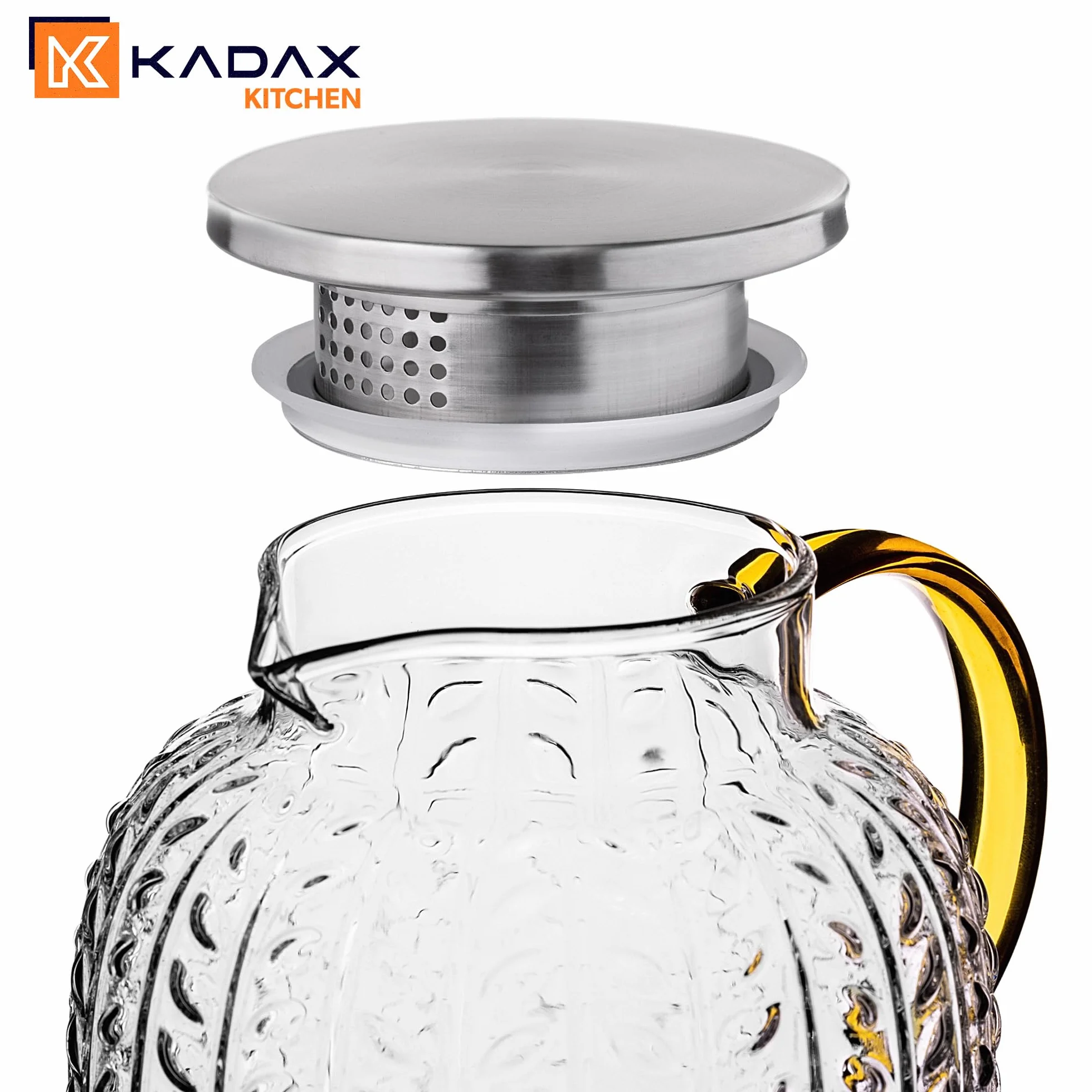 KADAX Teiera 1,3 litri in vetro borosilicato, caraffa in vetro resistente al calore con coperchio in acciaio inox e filtro integrato, teiera in vetro, caraffa in vetro