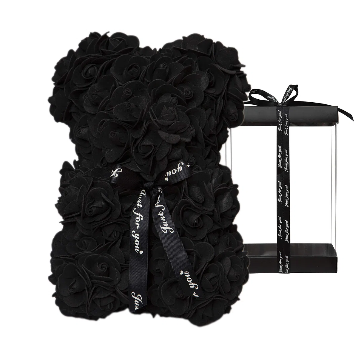 DuHouse Rose Bear Rose Teddy Bear Flower Gift Black Box per San Valentino Anniversario Festa della Mamma Natale, Compleanni Bridal Showers Completamente realizzato a mano 25,4 cm (nero)
