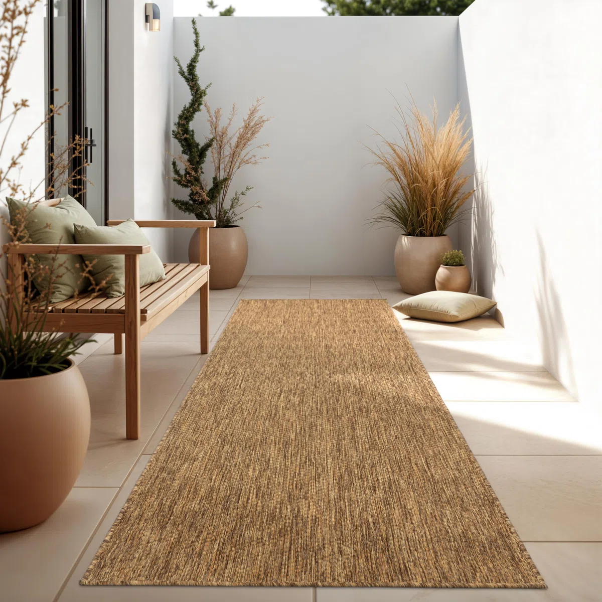 Paco Home Tappeto Per Esterno Balcone Terrazza Tappeto Cucina Monocolore Mélange, Dimensione:60x100 cm, Colore:Caffè