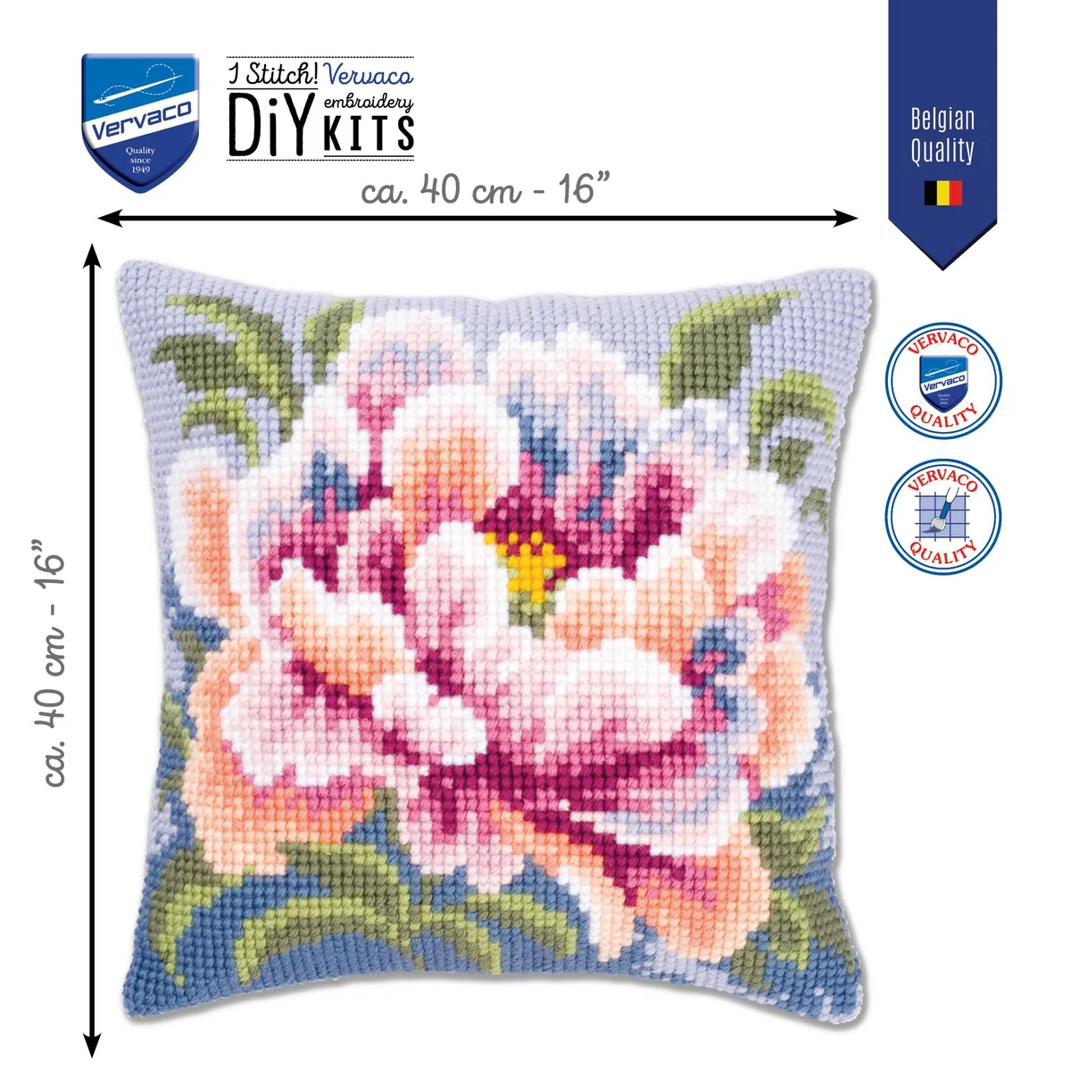 VERVACO Kit Cuscino Punto Croce Camelia Set Ricamo Principianti Cuscini Gobelin Decorativi ca. 40 x 40 cm Accessori per Lavoretti Creativi DIY Casa Decor Hobby Adulti Cross Stitch