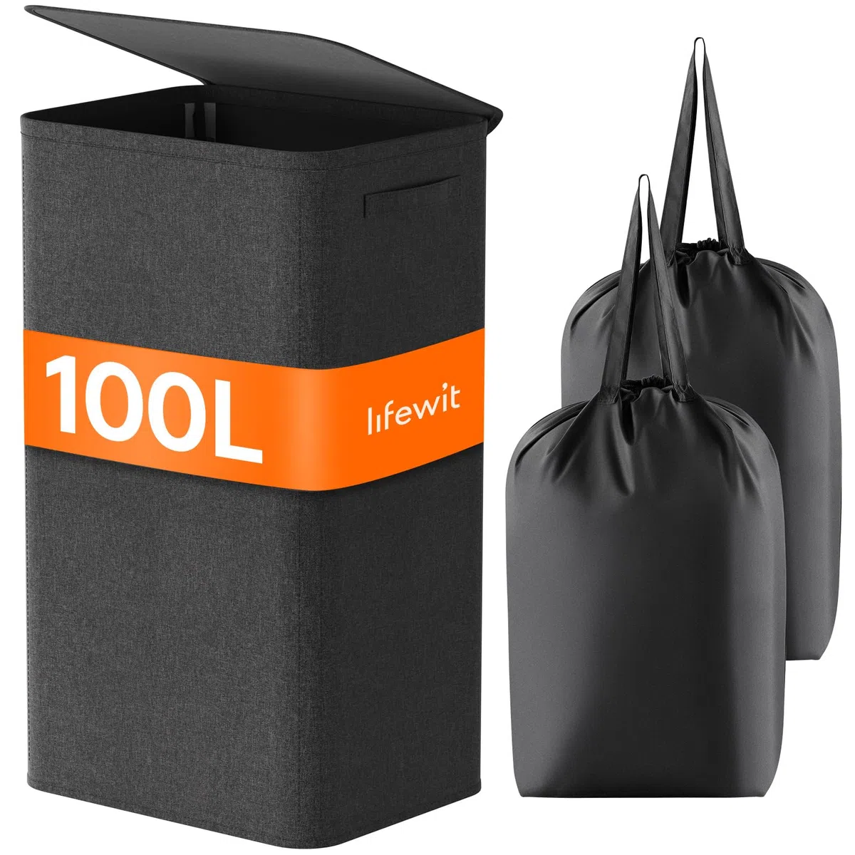 Lifewit Cesta Portabiancheria Salvaspazio con Coperchio 100L, Cesto Portabiancheria con Borsa Rimovibile, Portabiancheria Sporca Pieghevole per Camera da Letto, Bagno, Lavanderia, Nero