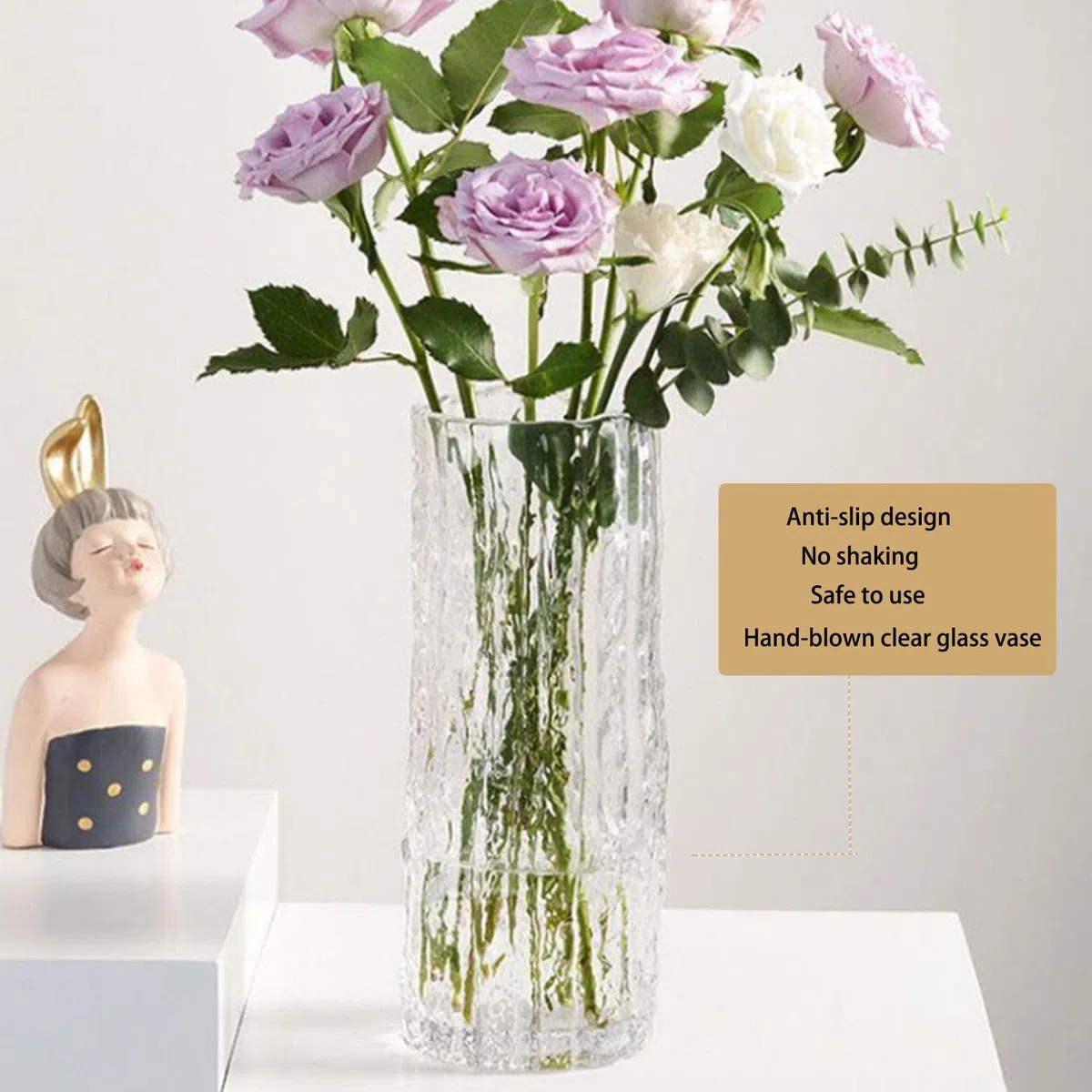 Grande Vaso in Vetro, Realizzato a Mano con Cilindro in Vaso di Vetro Trasparente per Fiori e Composizioni Floreali per Centrotavola, Cucina, Ufficio, Matrimonio (30 x 10 cm)