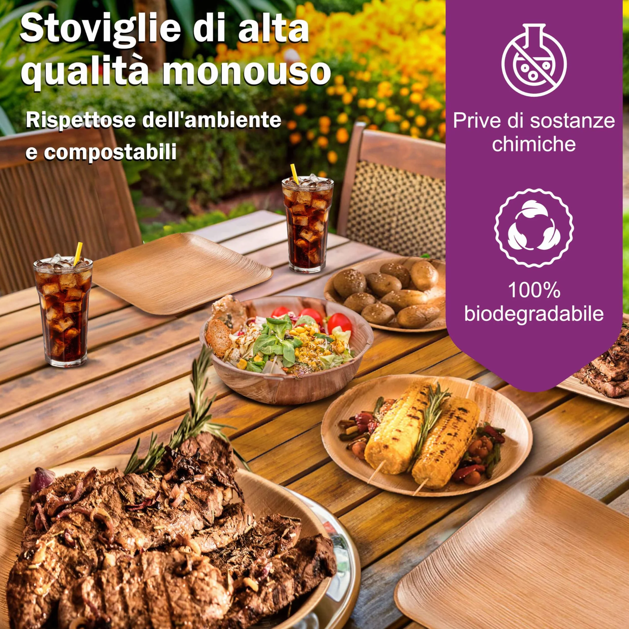 Ciotole in Foglia di Palma Ecologici - 25 Pz 15 cm / 500 ml - Stoviglie usa e getta Compostabili di Alta Qualità - Eleganti e Resistenti - Simile al Bambu - Ideale per Feste