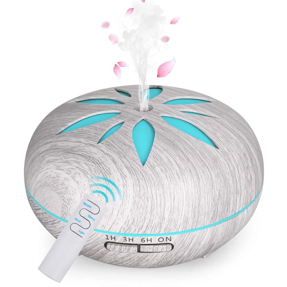 Diffusore di Oli Essenziali 550 ML, GeeRic Ultrasuoni Umidificatore Diffusore di Aroma Diffusori Oli Profumati Nebulizzator per Oli Essenziali Silenzioso 7 Colori LED per Yoga Regalo Grigio