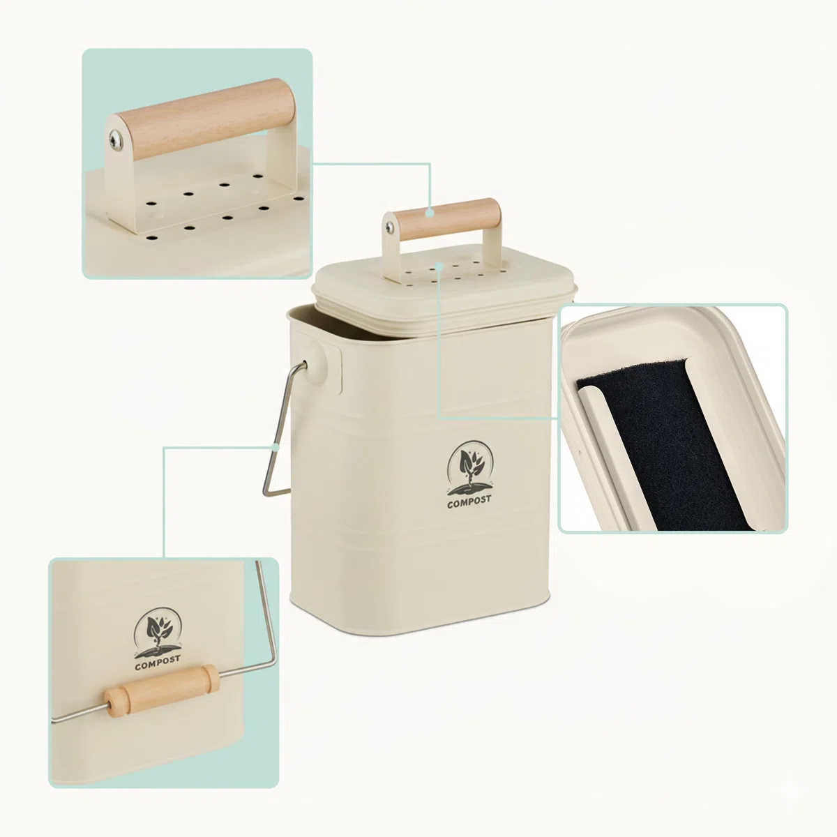 Relaxdays Pattumiera da Cucina per Umido con 2 filtri antiodore, 3,5 L, con Secchio Compost, Dimensioni 26x15,5x20 cm