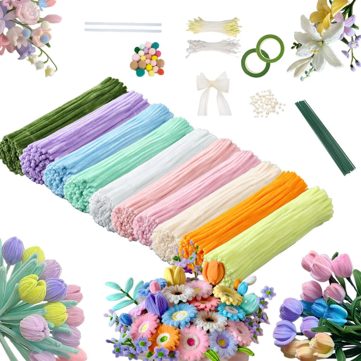Set di 500 pulitrici per pipe, bouquet, per fai da te, fiori e decorazioni
